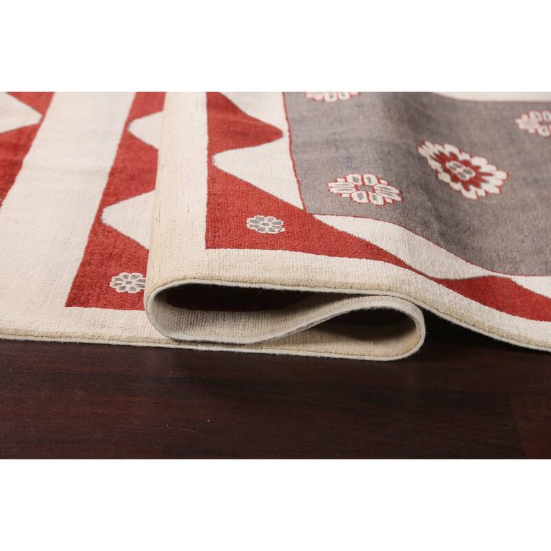 Geometric Gabbeh Kashkoli Area Rug Hand-knotted Oriental Wool Carpet - 6'1" x 8'11"