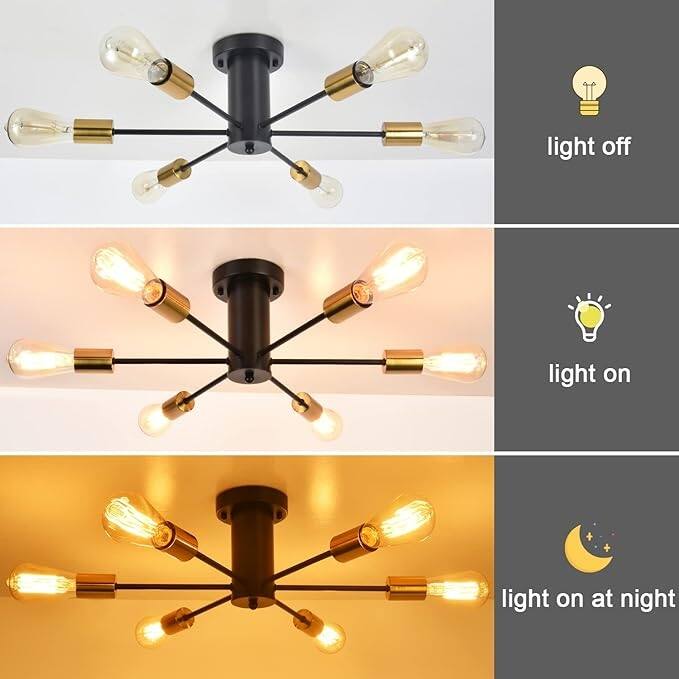 6-Light Mid Century Semi Flush Mount Chandelier for Dining Room