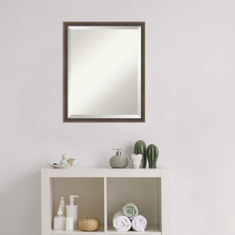 Beveled Wood Bathroom Wall Mirror - Hardwood Wedge Mocha Frame - Hardwood Wedge Mocha