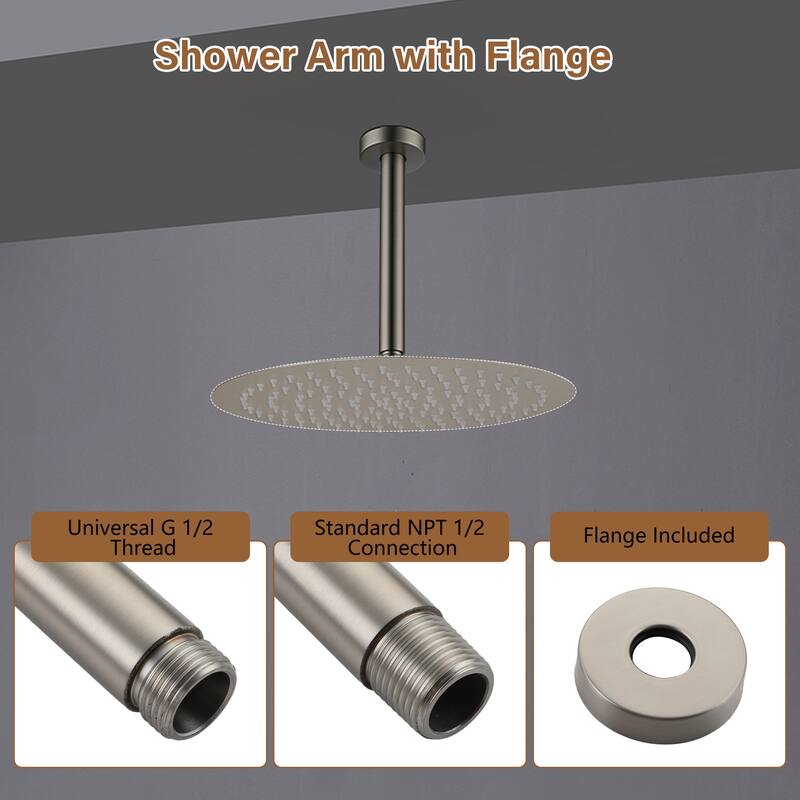 8 in. Round Ceiling Mount Standard Shower Arm and Flange