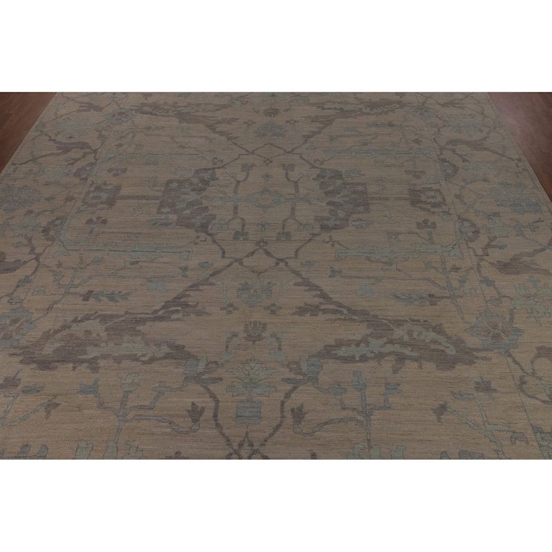 Vegetable Dye Oushak Turkish Large Rug Handmade Floral Wool Carpet - 13'9"x 19'3"