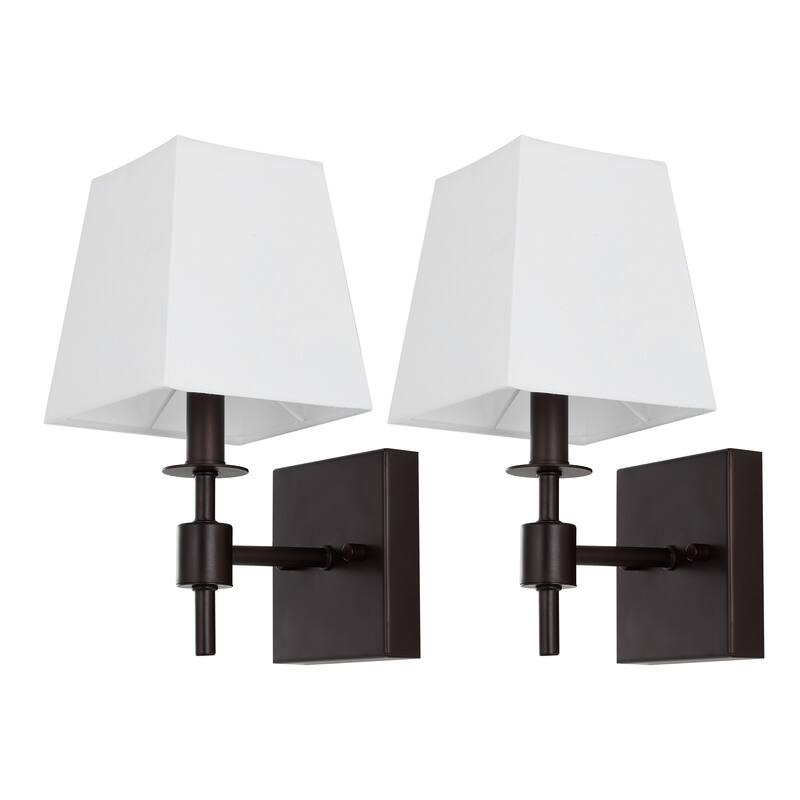 SAFAVIEH Lighting Bara 7-inch Fabric Shade Wall Sconce with Bulbs (Set of 2) - 7.3 In. W x 5.5 In. D x 11.3 In. H - 7Wx6Dx11H
