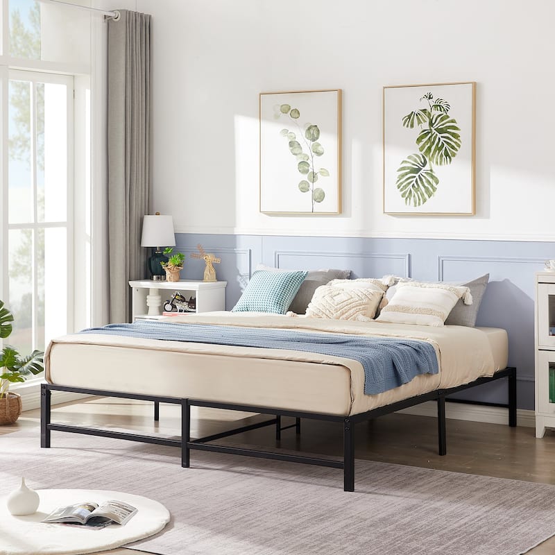VECELO 14/16/18 inch Metal Platform Bed Frames Steel Slat,Mattress Foundation with Steel Slat Support/No Box Spring Needed