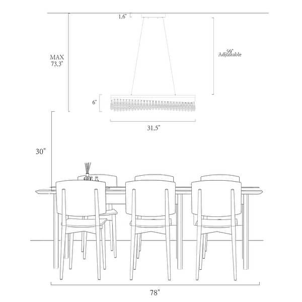 dimension image slide 0 of 3, Modern 1-Light LED Crystal Chandelier Black Gold Linear Island Lights for Dining Room - D31.5" x H6"