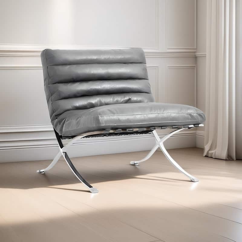 Mid Century Tufted Top Grain/ Faux Leather Upholstered Lounge Chair