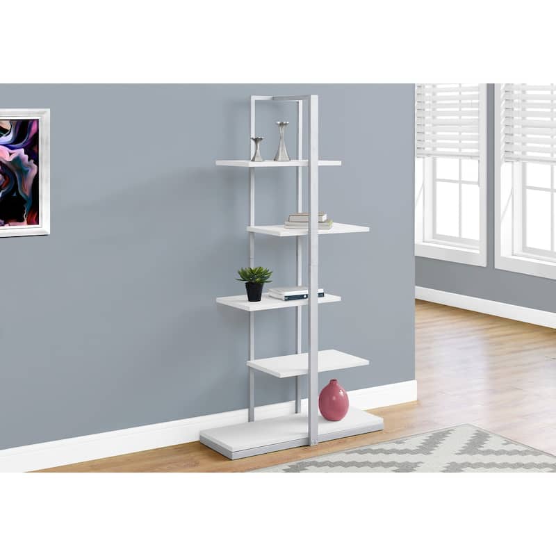 Bookshelf, Bookcase, Etagere, 5 Tier, 60"h, Office, Bedroom, Laminate, Metal, Contemporary, Modern