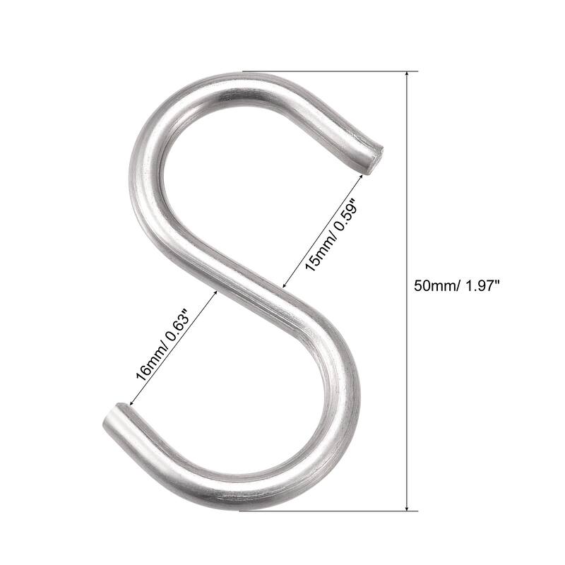 S Hooks Stainless Steel Hanger for Hanging Objects in Kitchen, Garden - 1.97"
