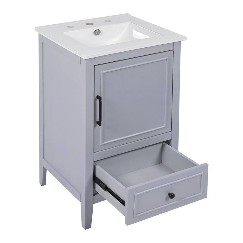 Modern 20-Inch Bathroom Vanity with Sink, Painted Finish, and Adjustable Foot Pads - 20in L Acacia Wood,Ceramic,Solid Wood+MDF