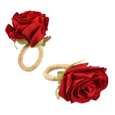 Napkin Rings, 2pcs Cloth Rose Flower Napkin Ring Holder Set