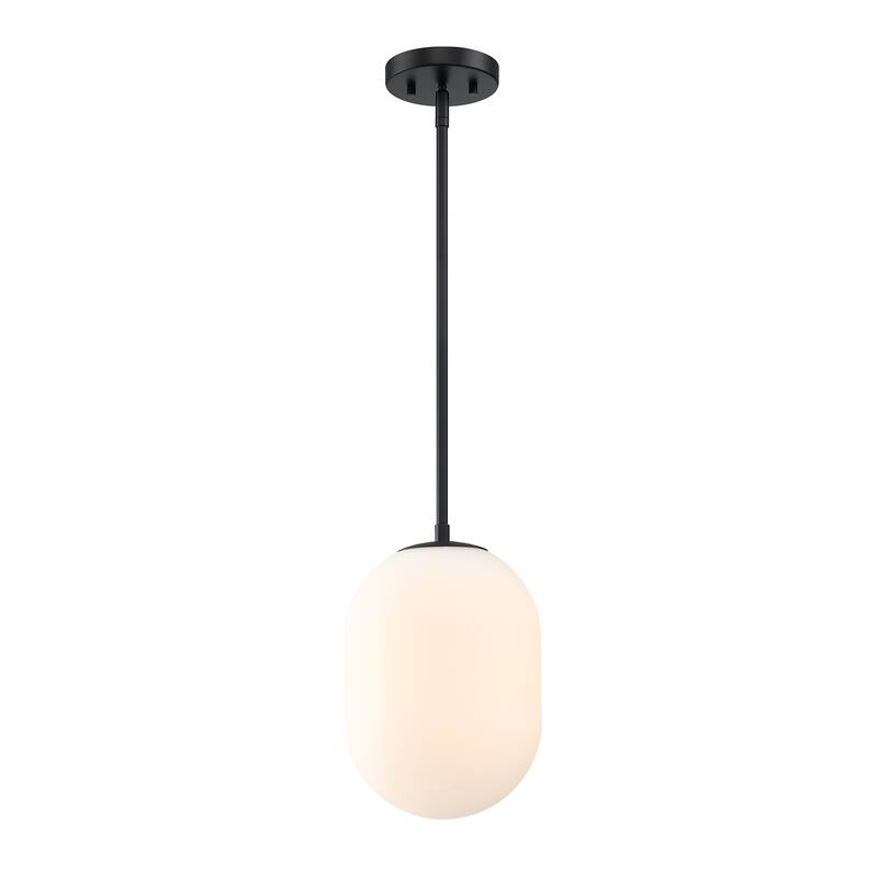 Noor 60 Watt 1-Light Matte Black Modern Pendant Light with Etched Opal Glass Shade - 12.75