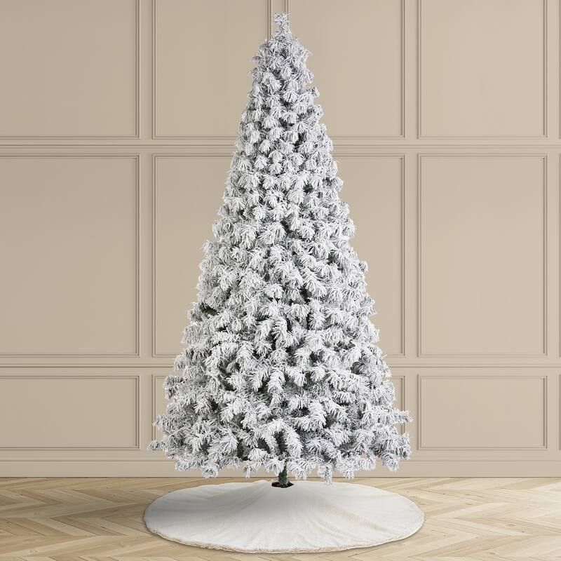 Glitzhome 7.5ft/9ft Pre-Lit Flocked Full Spruce Artificial Christmas Tree with C3 Lights Foot Switch