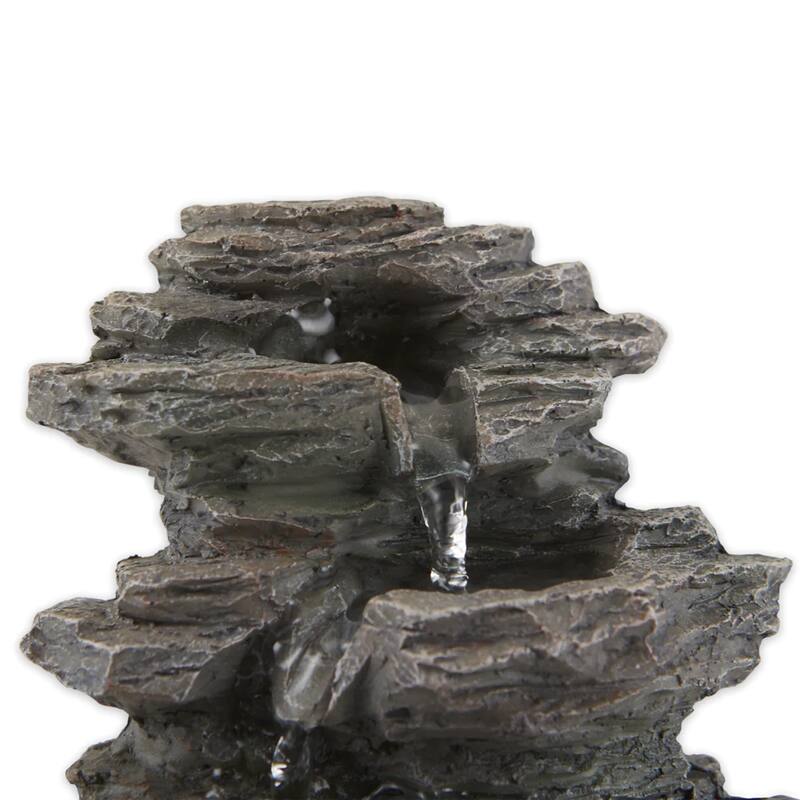 LED Lighted Tiered Rock Formation Tabletop Fountain - 7" - Black