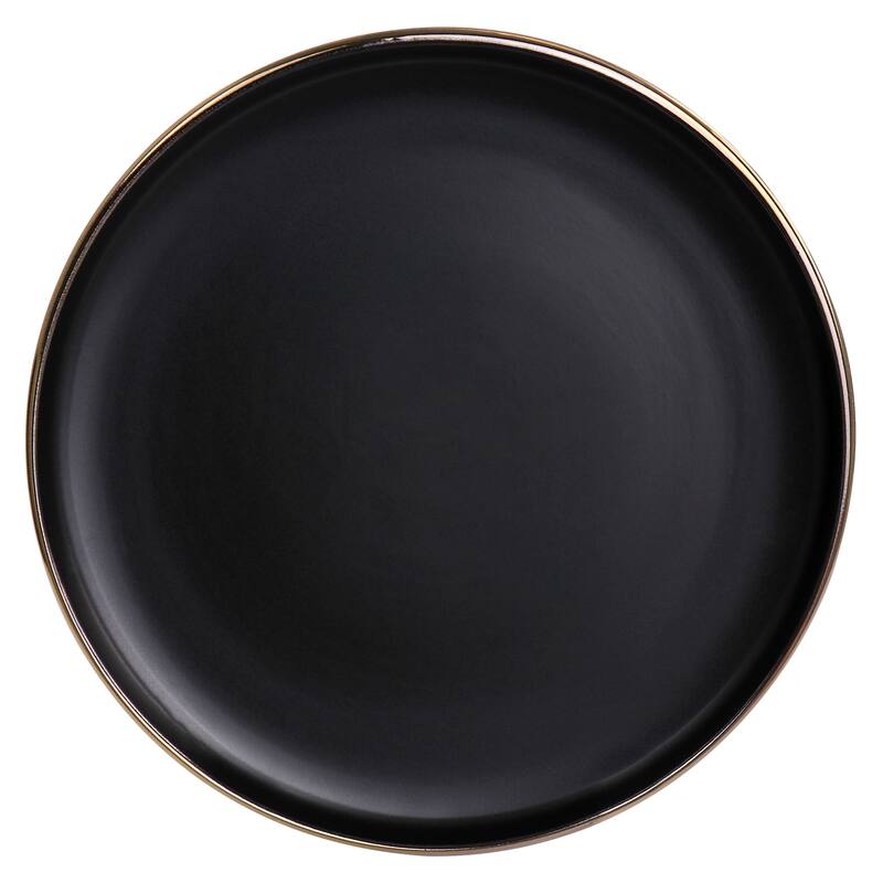 Elama Paul 6 Piece Stoneware Salad Plate Set in Matte Black with Gold Rim - 8 Inches