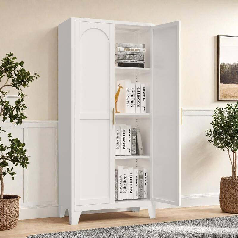 61" 2 Shapely Doors Cabinet, Metal Storage Cabinet with Doors and Adjustable Shelves, for Bedroom, Living Room