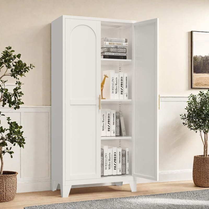 61'' 2 Shapely Doors Cabinet, Metal Storage Cabinet with Doors and Adjustable Shelves