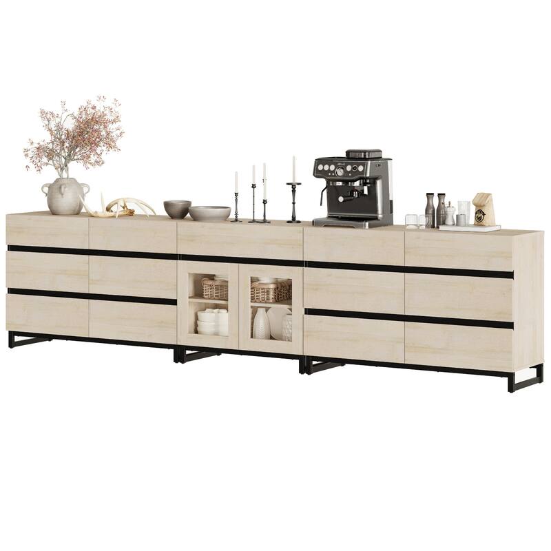 3 in 1 TV Stand for TVs up to 120 inches, Modern TV Console with Glass Doors and 13 Drawers for Living Room