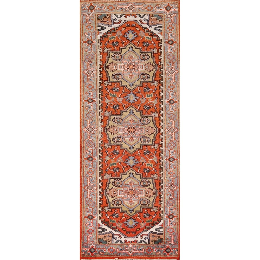 Orange Heriz Serapi Oriental Runner Rug Hand-Knotted Wool Carpet - 2'7"x 8'1"