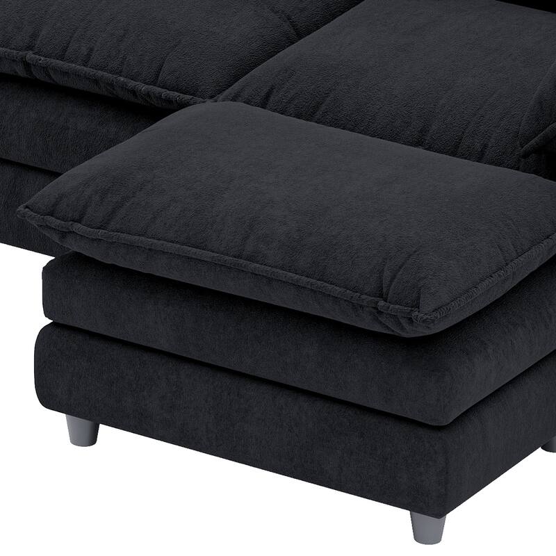 Modern Velvet L Shaped Couch 108" Modular Sectional Sofa with Movable Ottoman