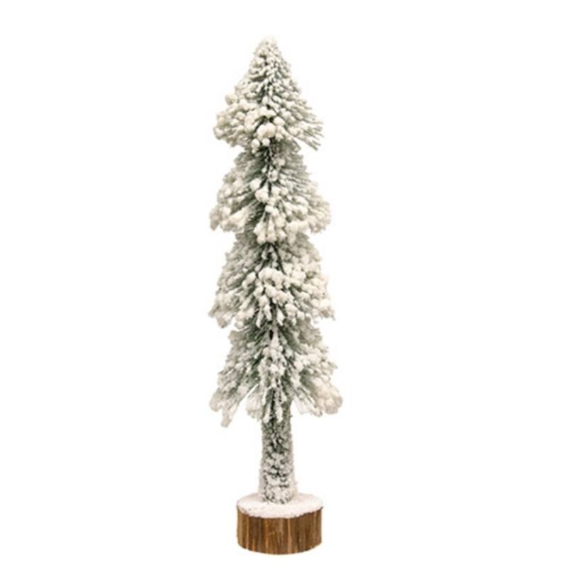 20 Inch Flocked Skinny Pine Tree Snowy Tabletop Decoration - 3.5” x 20” - Green-White