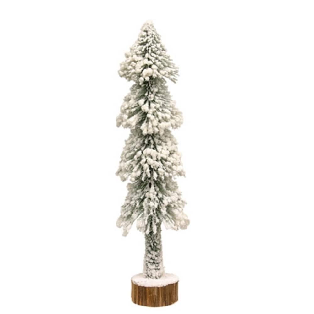 20 Inch Flocked Skinny Pine Tree Snowy Tabletop Decoration - 3.5” x 20”