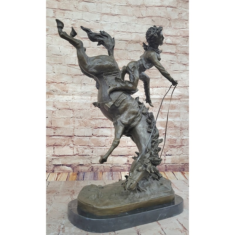 Female Horseback Rider Cowgirl Being Thrown Off Horse - Western Bronze Sculpture By Milo
