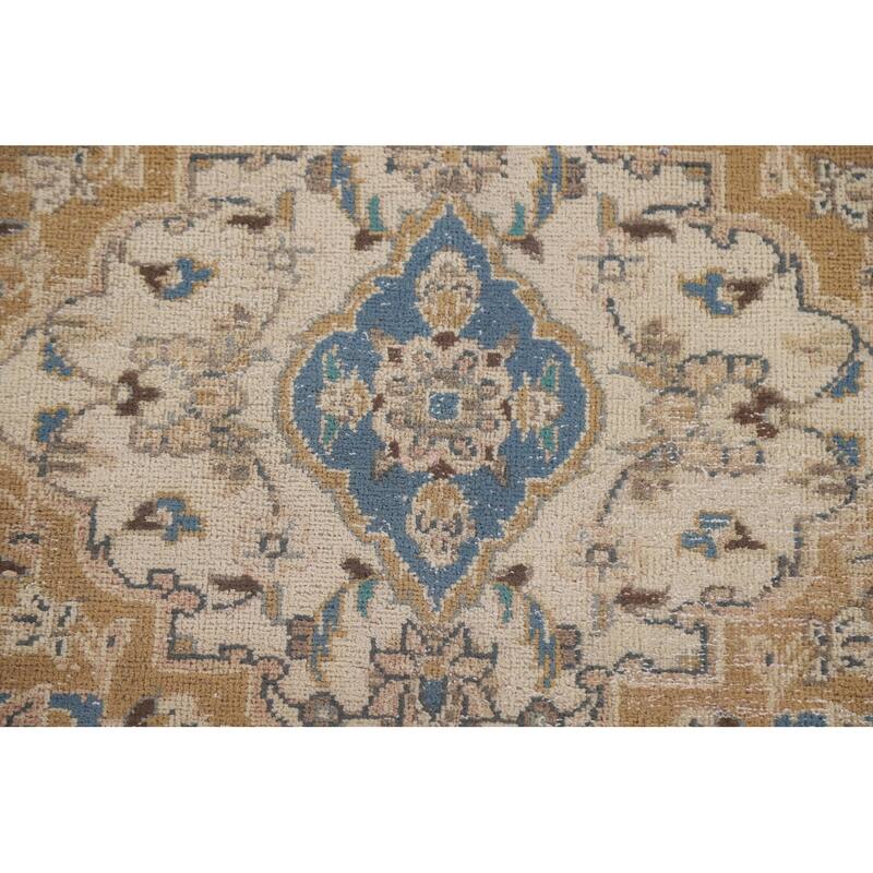 Distressed Floral Kashan Persian Antique Area Rug Handmade Wool Carpet - 9'0" x 12'5"