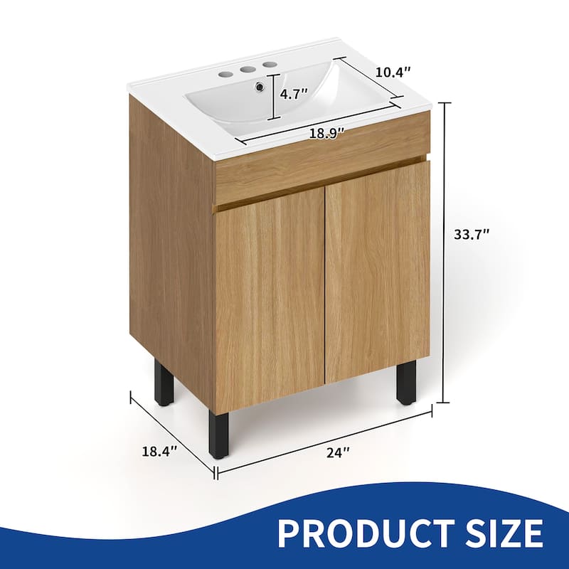 Moasis 24 Inch Bathroom Vanity with Undermount Sink and Soft Close Door Modern Design