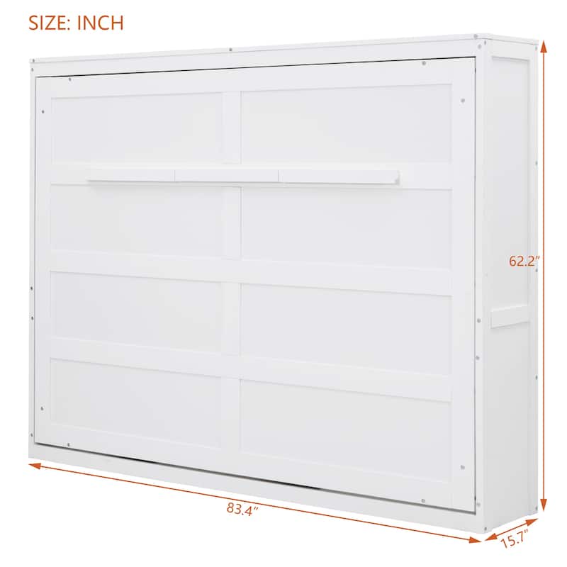 Full Size Murphy Bed Cabinet with Dual-Piston Lift, Space-Saving Foldable Wall Bed Frame w/Slatted Base Guest Room Home Office