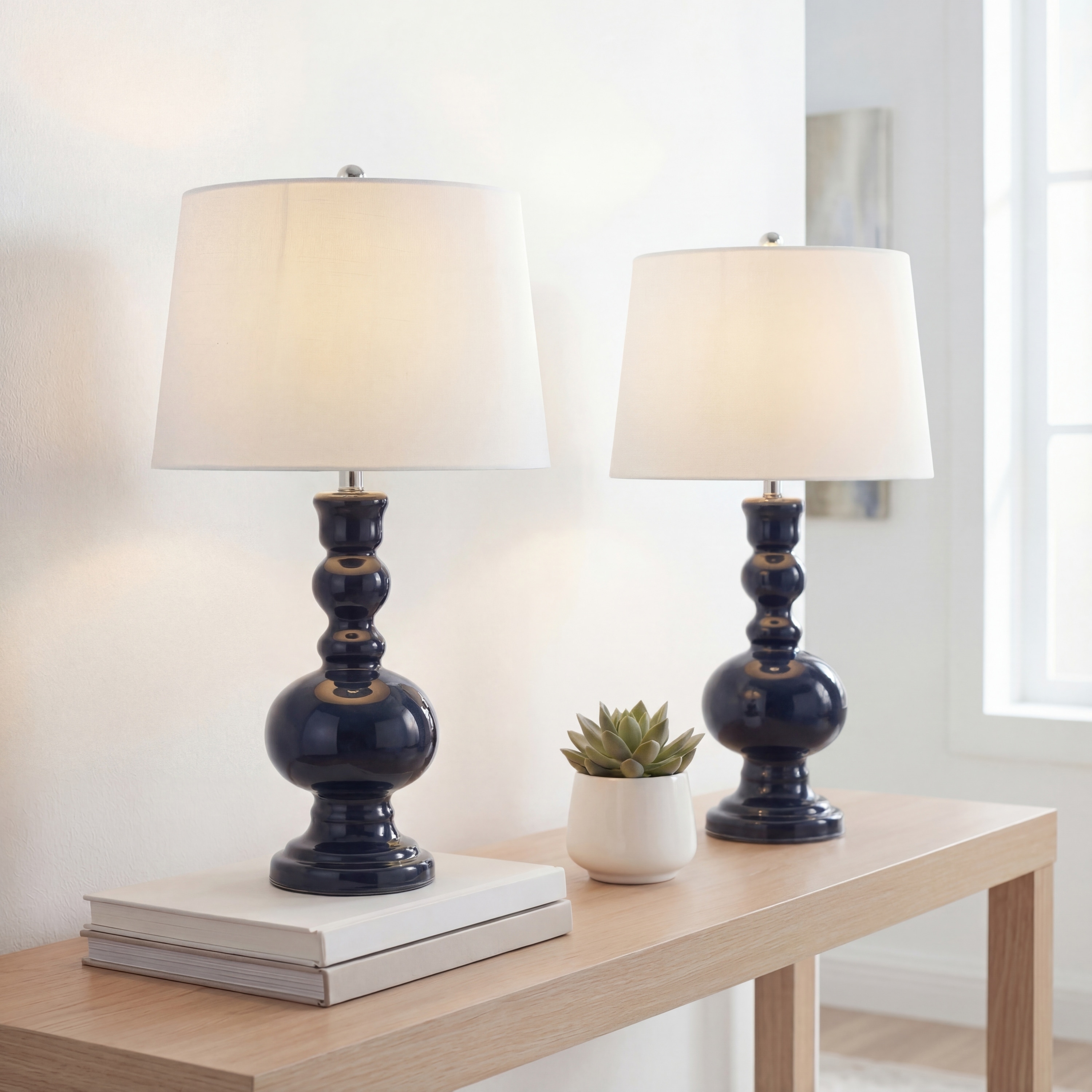 JONATHAN Y Stewart 28.5" Glass LED Table Lamp, Aqua (Set of 2)