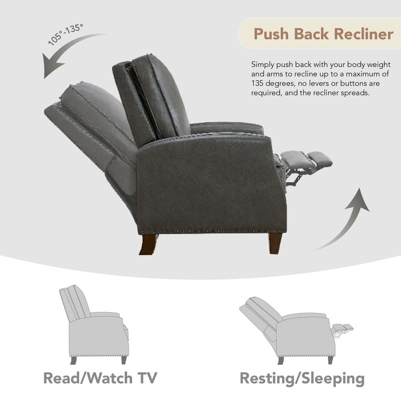Spruce & Spring Alston Push Back Recliner Chair with Nailhead Trims for Living Room
