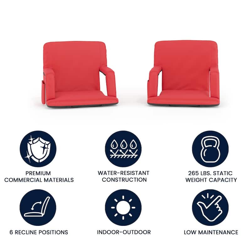 2 Pack Reclining Backpack Padded Stadium Chairs-Armrests & Storge Pockets