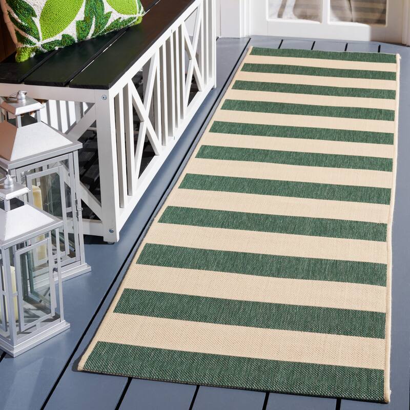 SAFAVIEH Courtyard Maysa Indoor/ Outdoor Waterproof Backyard Patio Rug - 2'3" x 8' Runner - Beige/Dark Green