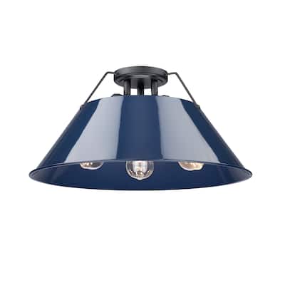 Orwell 3-Light Flush Mount in Matte Black with Matte Navy