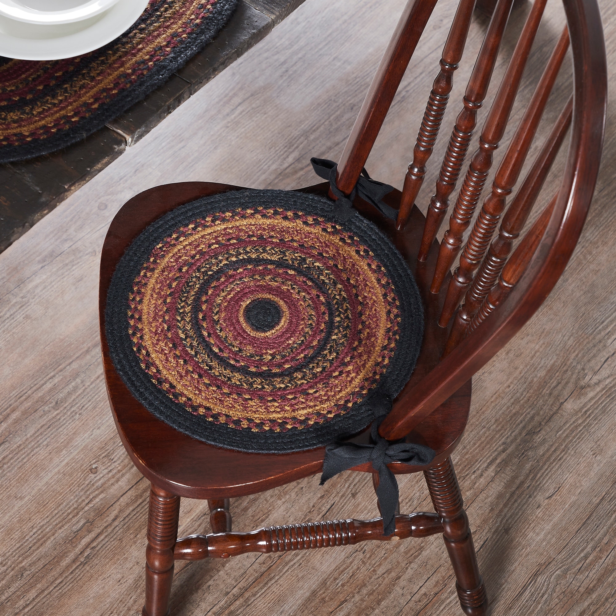 New Rustic Cabin Lodge Red Black MOOSE CHAIR PAD Braided Jute Seat Cover 