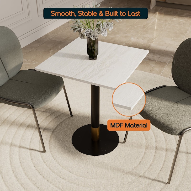 Vail Square Dining Table with 24 in. MDF Tabletop in Black Stainless Steel Round Pedestal Base with Gold Accent Kitchen Table