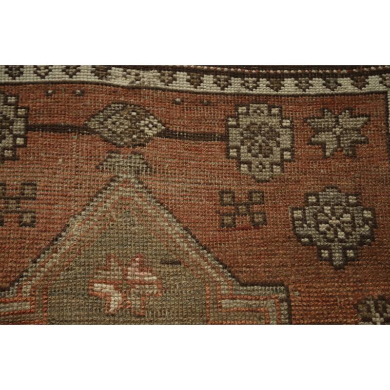 Hand Knotted Oriental 100% Wool Carpet Traditional Geometric Oranges & Rust Kurdish Runner Rug - 10' 5'' X 2' 8''