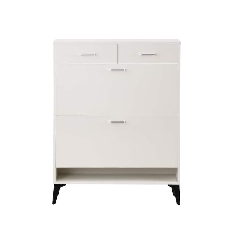 Large size Shoe Cabinet,Free Standing Tipping Bucket Shoe Rack Organizer - White