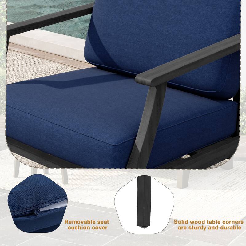 2 Set Patio Teak Wood Outdoor Chair with Cushions