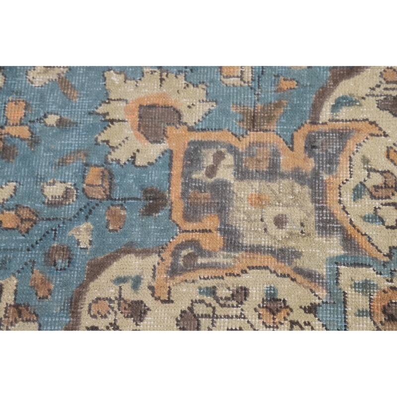 Floral Tabriz Persian Rug Handmade Blue Traditional Wool Carpet - 9'9"x 12'9"