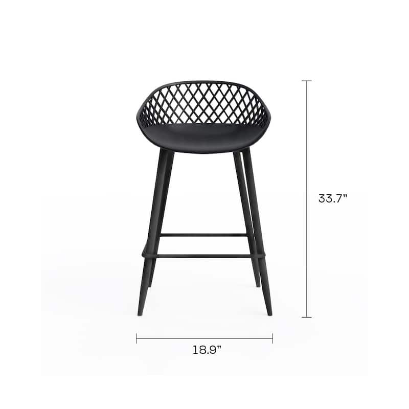 Jamesdar Kurv Mid-Century Modern Low-Back Counter Stool, Set of 2, Indoor/Outdoor - Set of 2