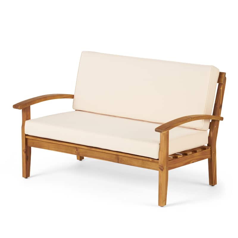 Outdoor Acacia Wood Loveseat and Coffee Table Set with Water-Resistant Cushions - Patio Seating for Garden or Balcony