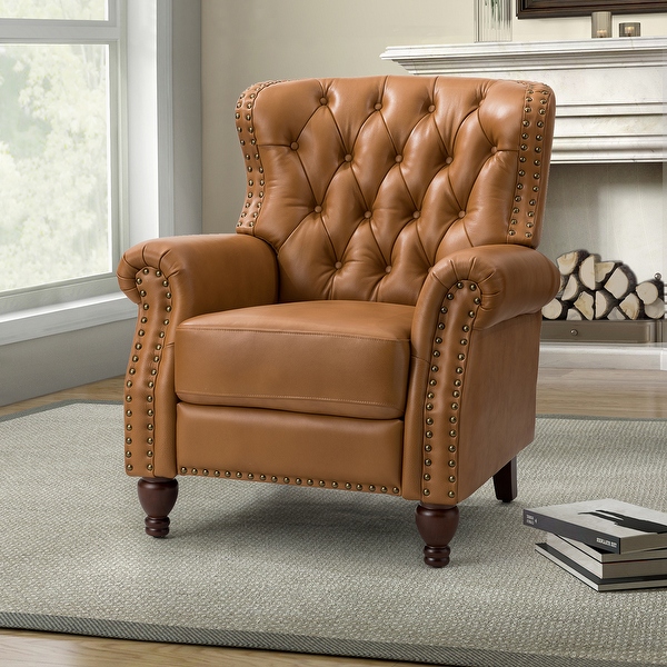 Brown leather cheap nailhead recliner