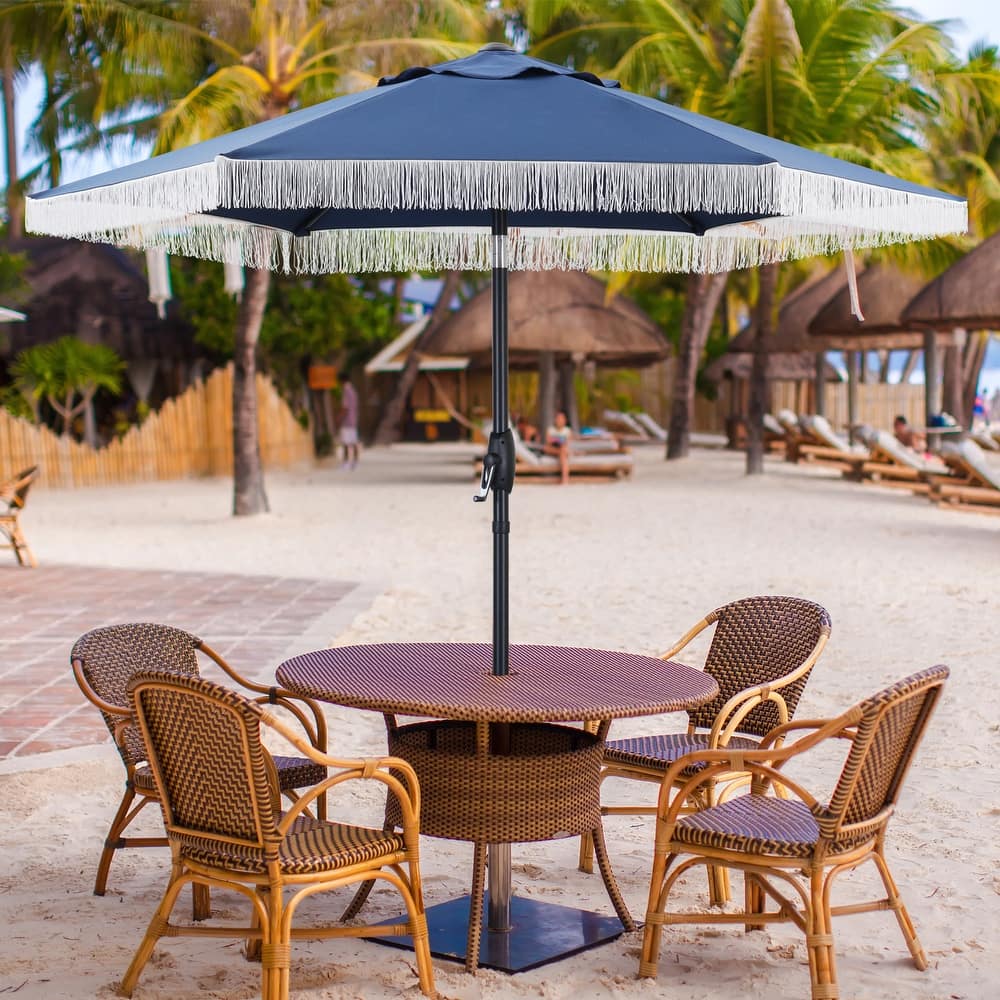 Ainfox 7FT Fringe Outdoor Patio Umbrella with Tilt Tassel Umbrella