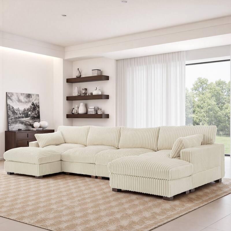 Modren Plush Oversized Modular Sectional Sofa Set with Chaise&Ottoman. - 5-piece/White - Left Facing