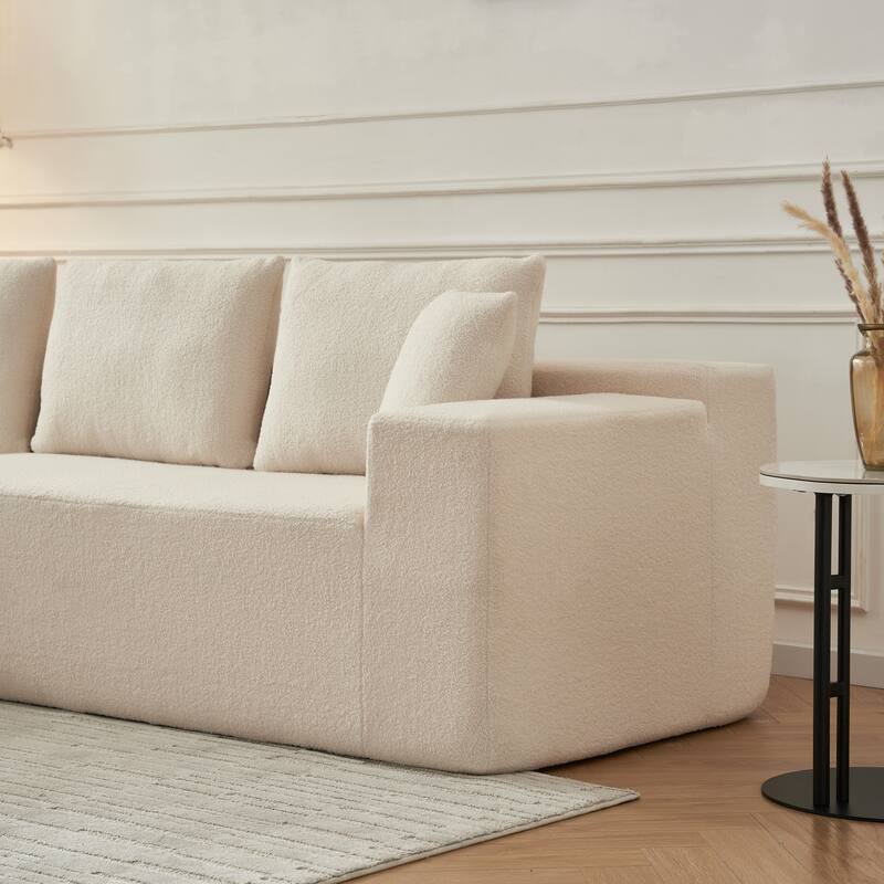 L-Shaped Modern Lambskin Fabric Upholstered Corner Cloud Sofa (Pure Sponge)