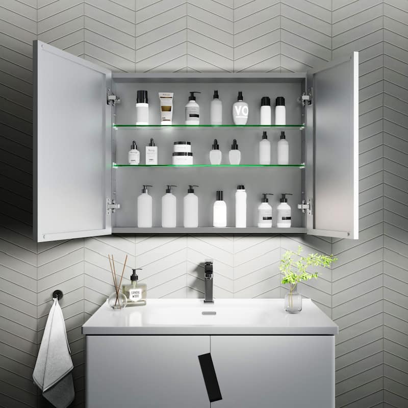 Modland 30"-36"W x 24"H Double Door Bathroom Medicine Cabinet with Mirror,Aluminum Frame