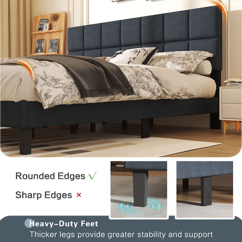 King Size Bed Frame - Faux Leather & Linen Fabric Options with Velcro Assembly, Strong Metal Frame & Noise-Free Support