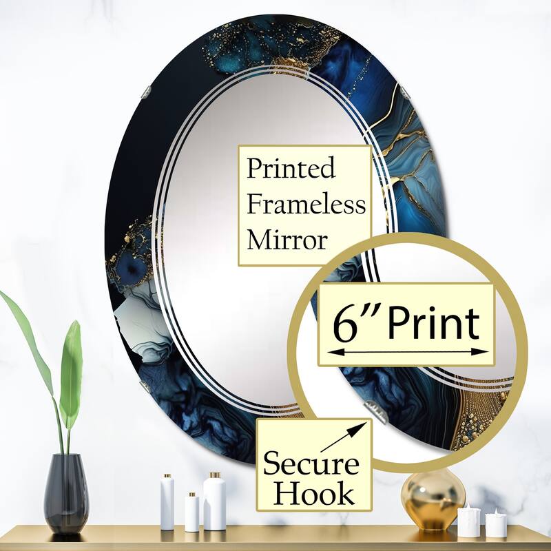 Designart 'Abstract Geode Gold And Blue Marble V' Printed Abstract Marble Wall Mirror