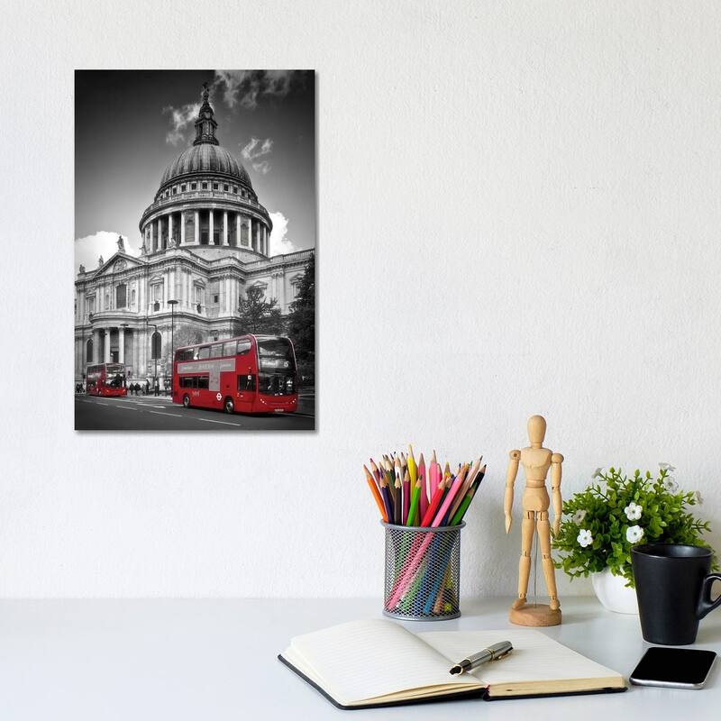 iCanvas "London St. Paul's Cathedral & Red Bus" by Melanie Viola Canvas Print - 12x8x0.75