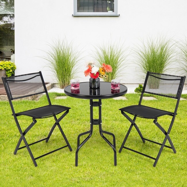 3 Piece Folding Bistro Table and Chairs Set for Indoor and Outdoor